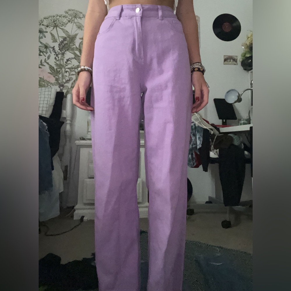 SHEIN, high waisted light purple straight leg pants